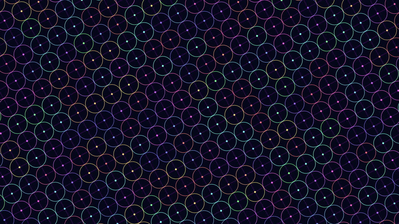 A mesmerizing design of multicolored circles in a circular arrangement on a black backdrop creating an elegant and captivating visual pattern