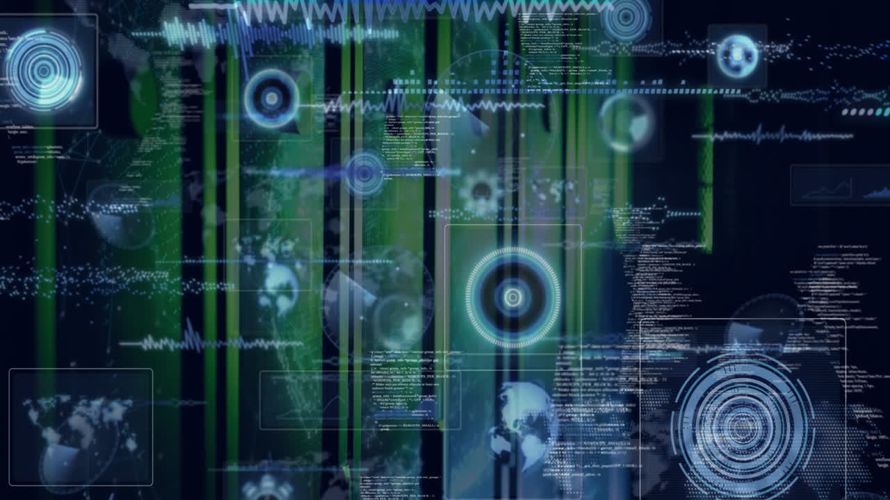 Digital data and network connections animation over abstract world map background