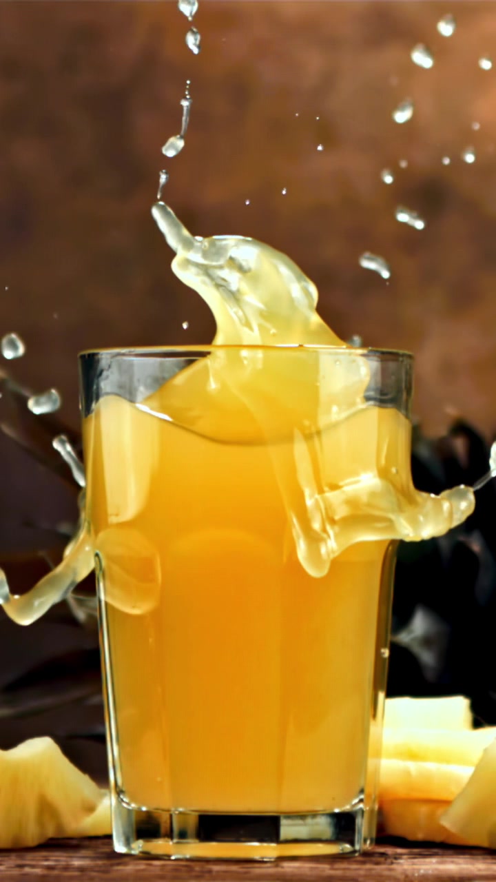Pezzo di ananas che schizza in succo fresco al rallentatore