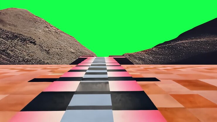 Surreal landscape with vibrant colors animation, transparent 4K video, green screen
