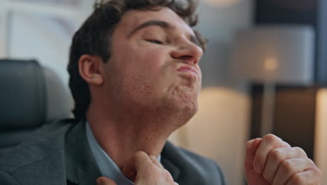 tired manager thinking problem working in office closeup. frustrated businessman