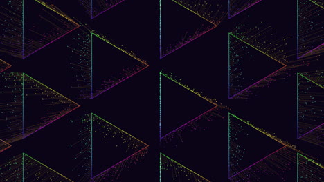 colorful symmetrical pattern of triangles with thin dotted lines on black background