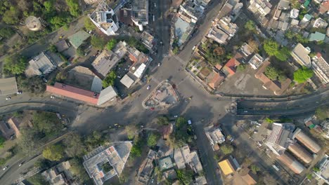 Chhatrapati-Shivaji-Maharaj-Circle-,-Ganesh-Mandir-closeup-drone-view-in-satara-in-maharashtra