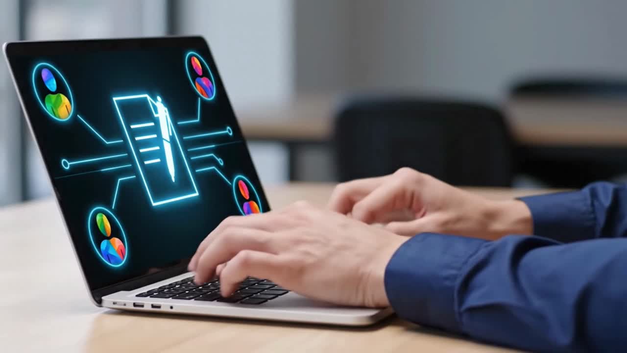 Businessman using laptop for digital contract and e-signature technology for online agreements