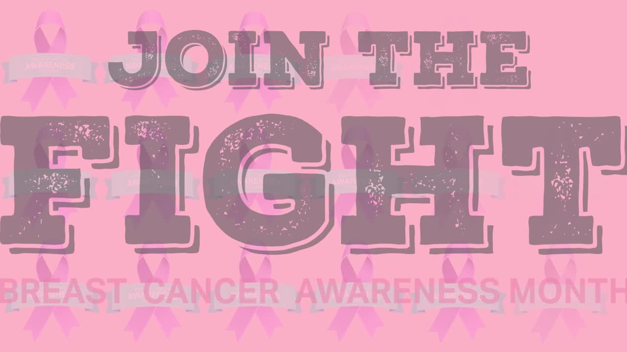 핑크색 유방암 리본 위에 유방암 인식 텍스트의 애니메이션