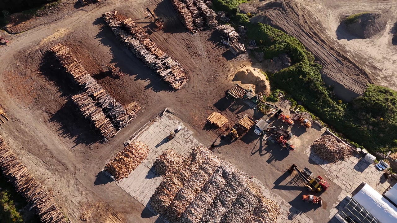 Overhead view of the logging industry at Sheffield, Cristchurch in New Zealand.