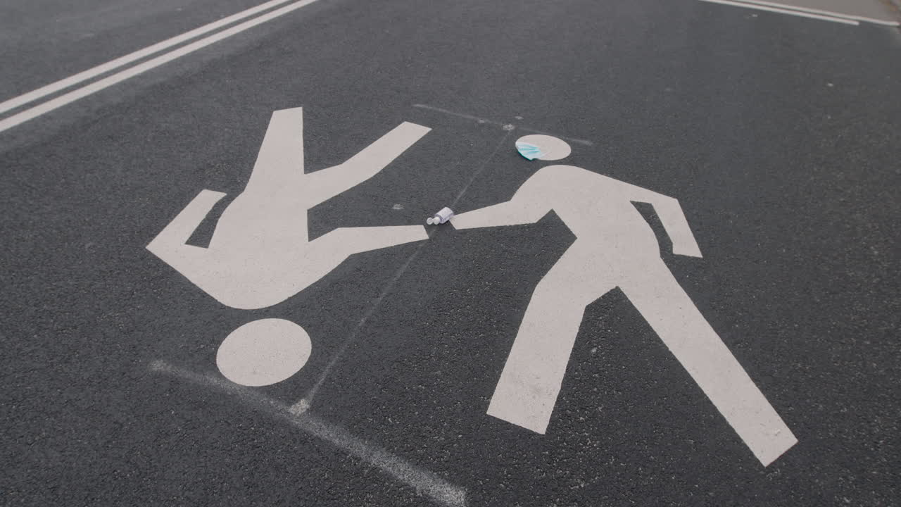 Discarded Face Mask on a Pedestrian Crossing in a Park