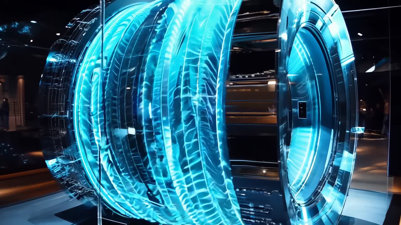 A large blue and black machine that is inside of a building