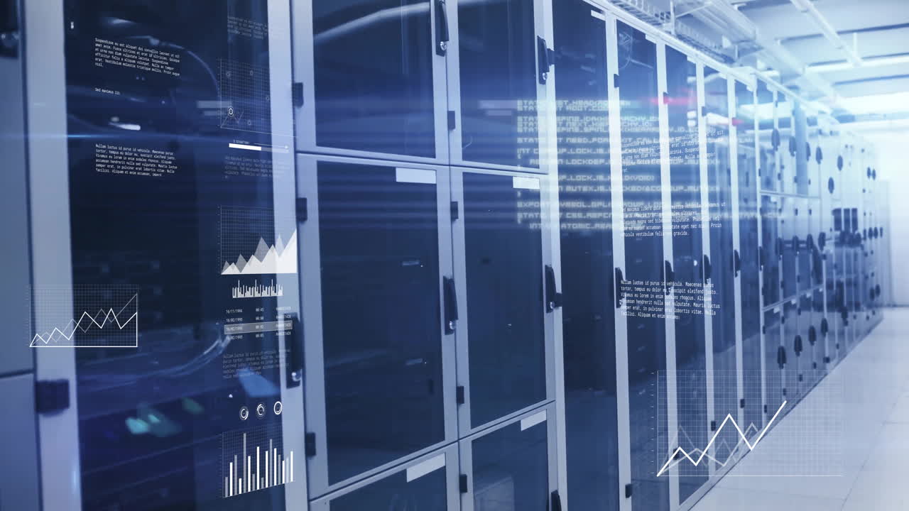 animación del procesamiento de datos digitales a través de servidores informáticos