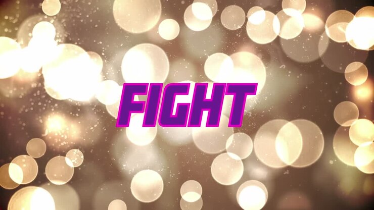 Animation af neonteksten "fight" over spotlys