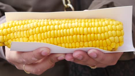 roasted corn in hand