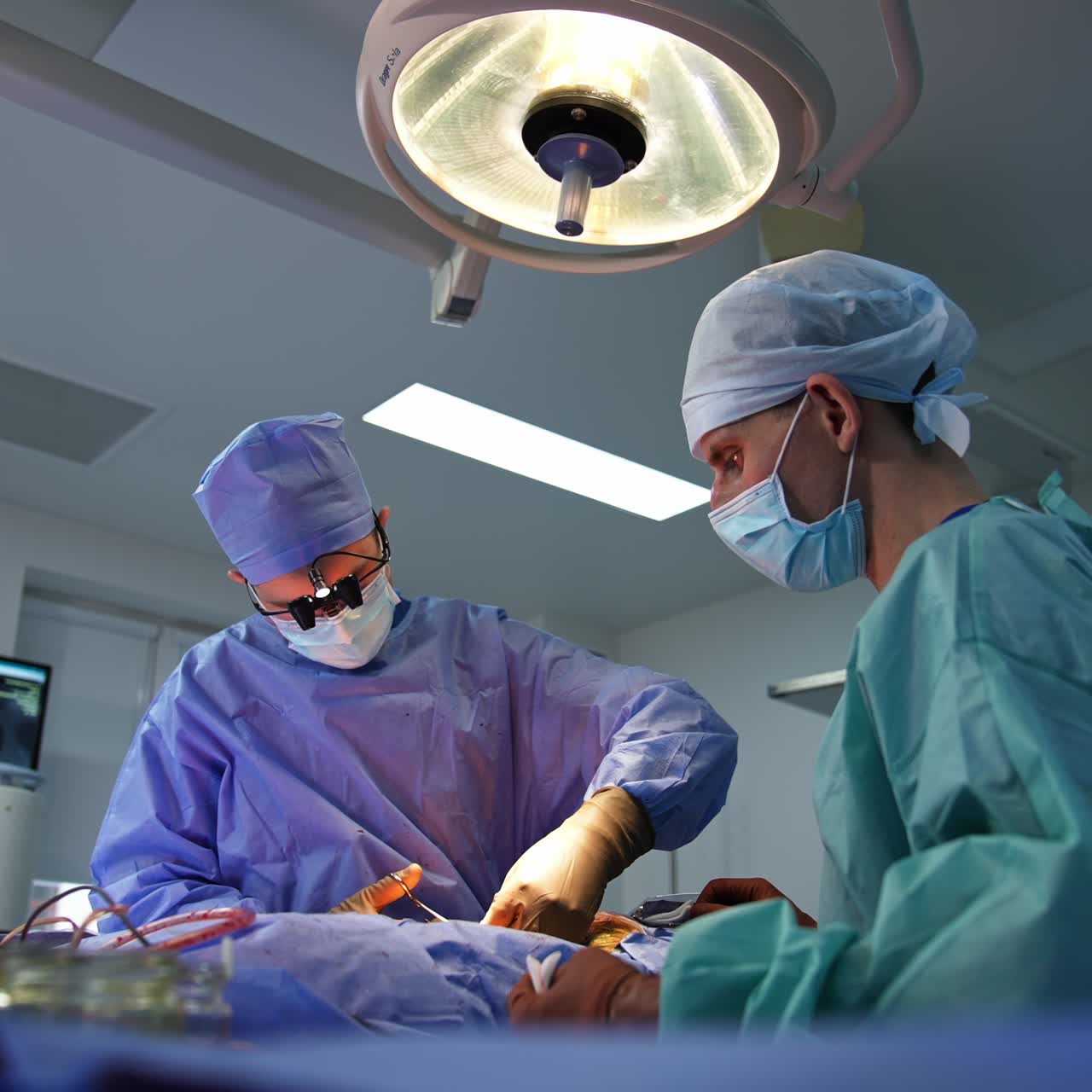 Surgery specialists working in team. Emergency surgical patient operating