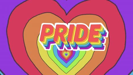 animación de texto de orgullo y corazones arco iris