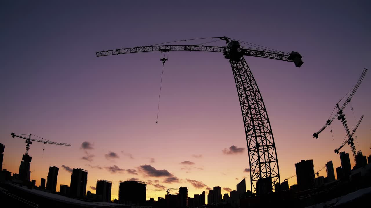 Construction Site Silhouette at Sunset