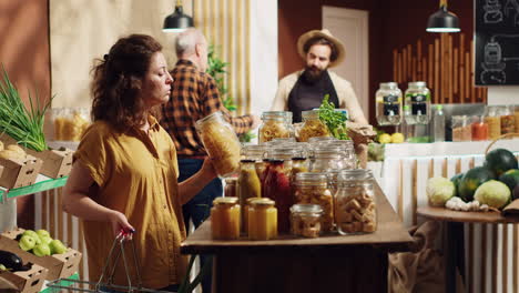 vegan woman purchases bulk food