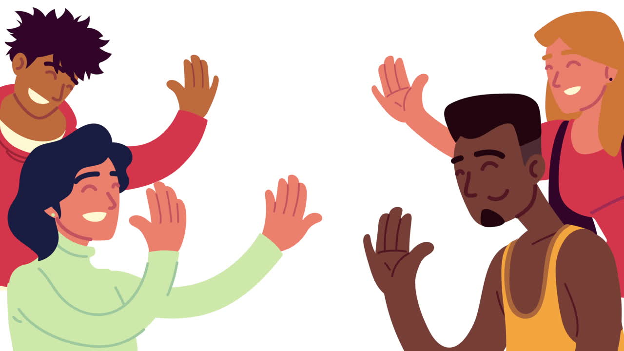 group of friends celebrating characters