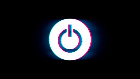 el símbolo del botón de arranque de energía de la computadora en la animación vintage retro de glitch.