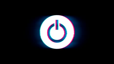 computer power start button symbol on glitch retro vintage animation.