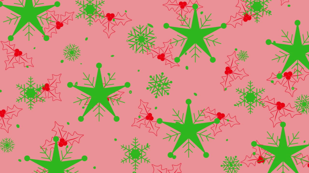 animación del patrón sagrado de navidad sobre estrellas cadentes en fondo rosa