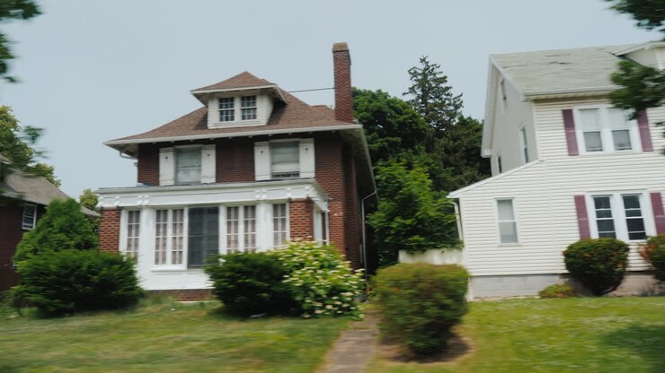 Architettura tipica di case di campagna e sobborghi americani. Giro nel quartiere americano.