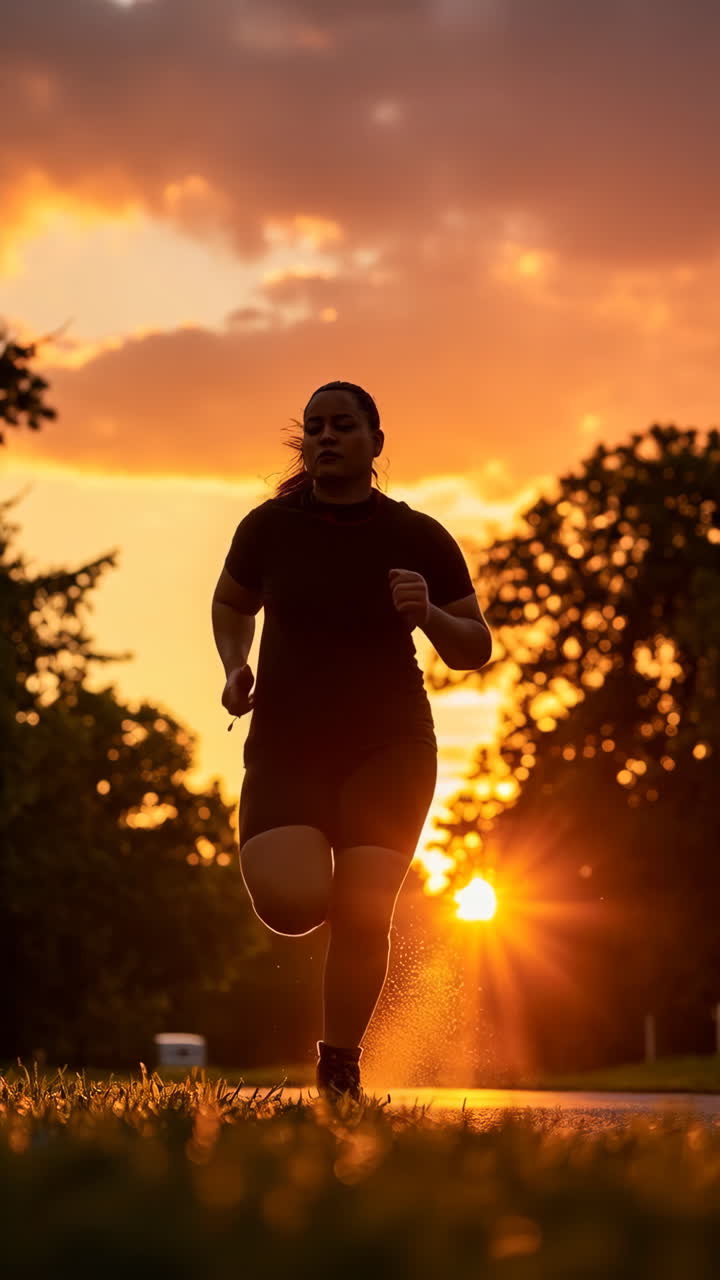 Woman Running During Sunset Golden Hour