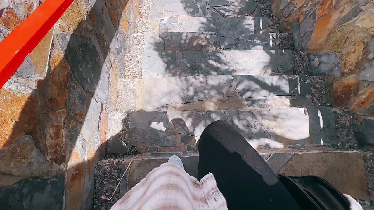 Descending Stone Stairs with Sunlight and Shadows