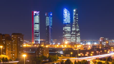 Timelapse-of-sunset-with-the-4-towers-of-Madrid-as-main-subject