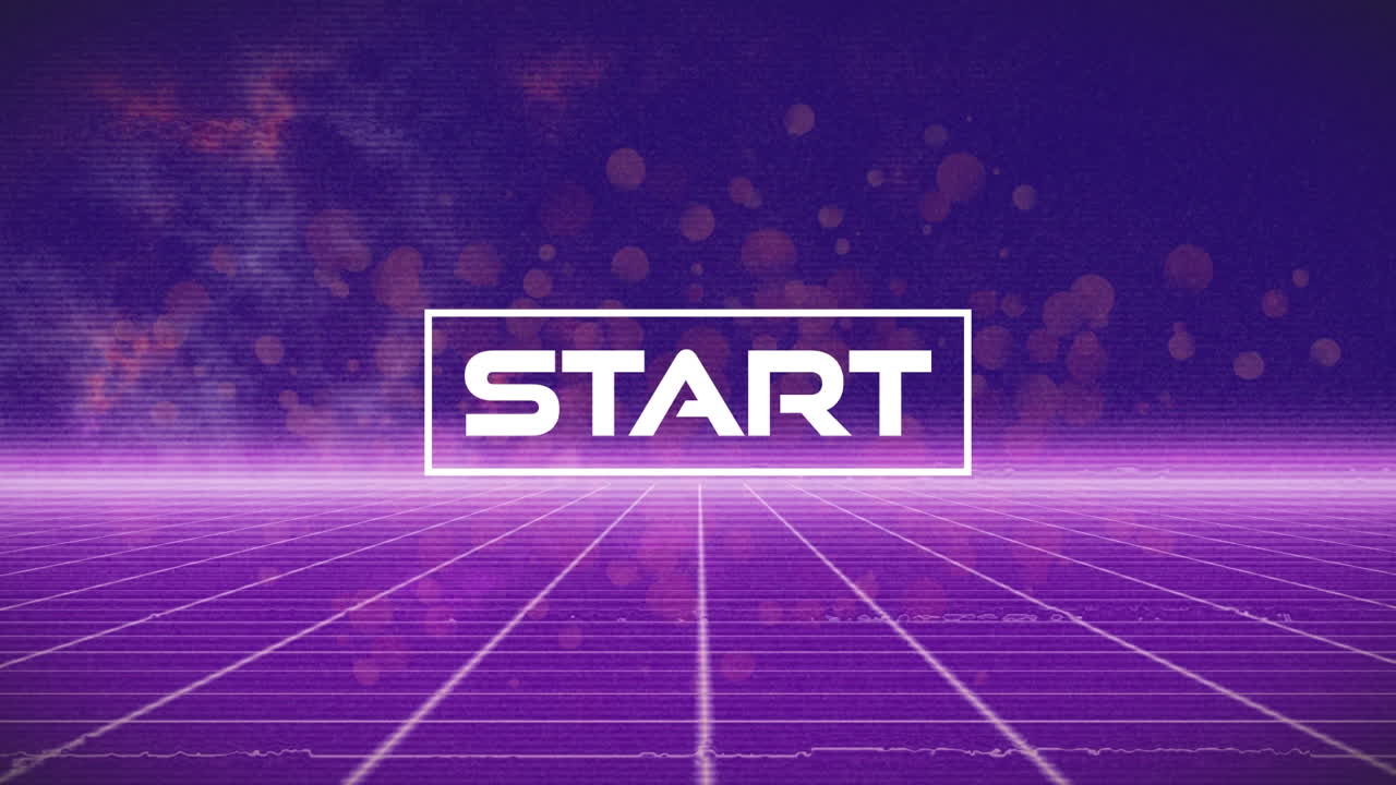 Animation of start text over spots on purple background