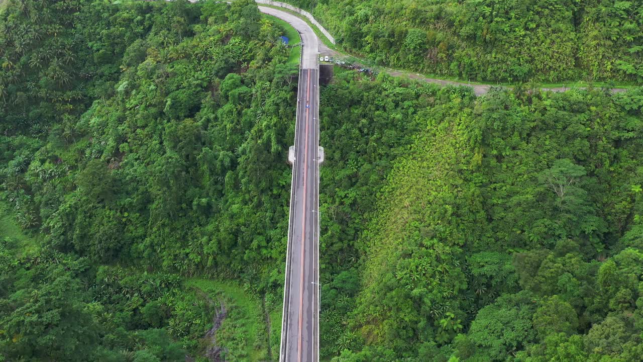 puente sobre un desfiladero empinado con un denso bosque en agas-agas en la autopista panfilipina, sogod, leyte del sur, filipinas