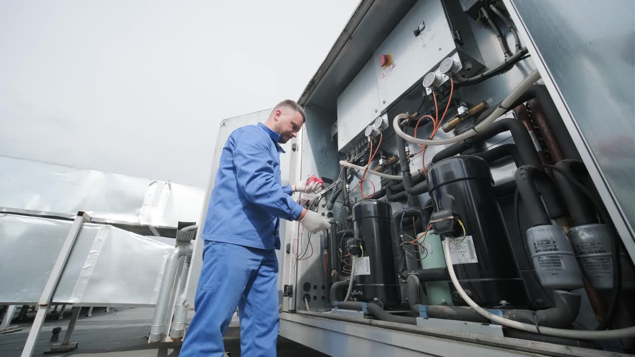 il tecnico ripara i sensori elettronici di temperatura con un saldatore elettronico