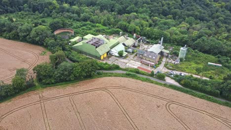 aerial point of interest view of thruxted mill in kent england - long abandoned and awaiting planning permission for development into new build homes