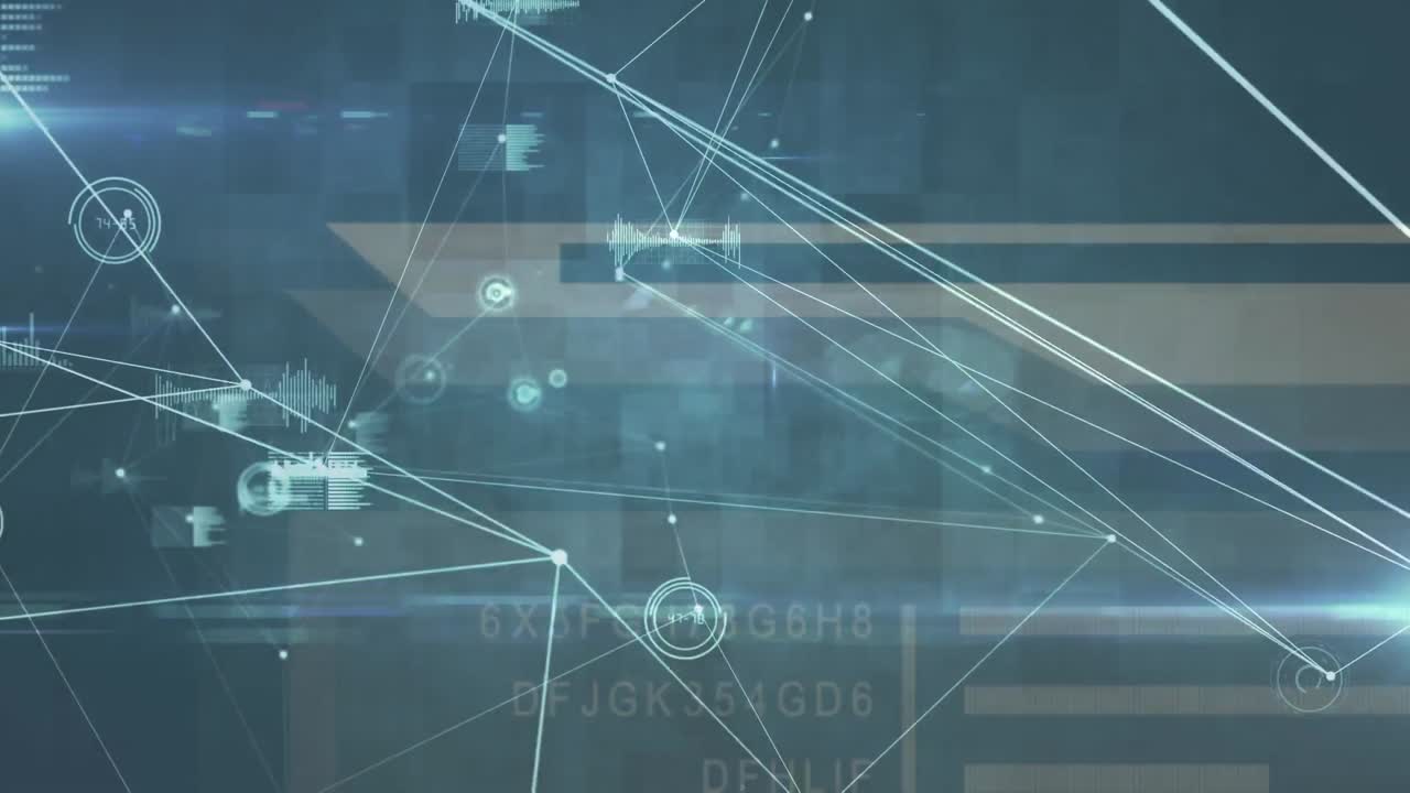 animación de la red de conexiones y procesamiento de datos sobre fondo negro