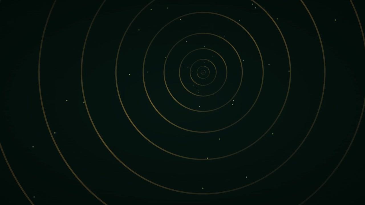 Abstract Motion Background with Concentric Golden Rings and Floating Particles