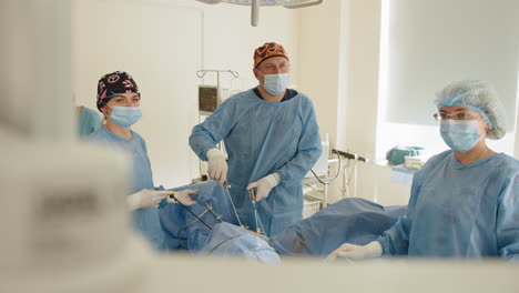 surgical team performing laparoscopic procedure