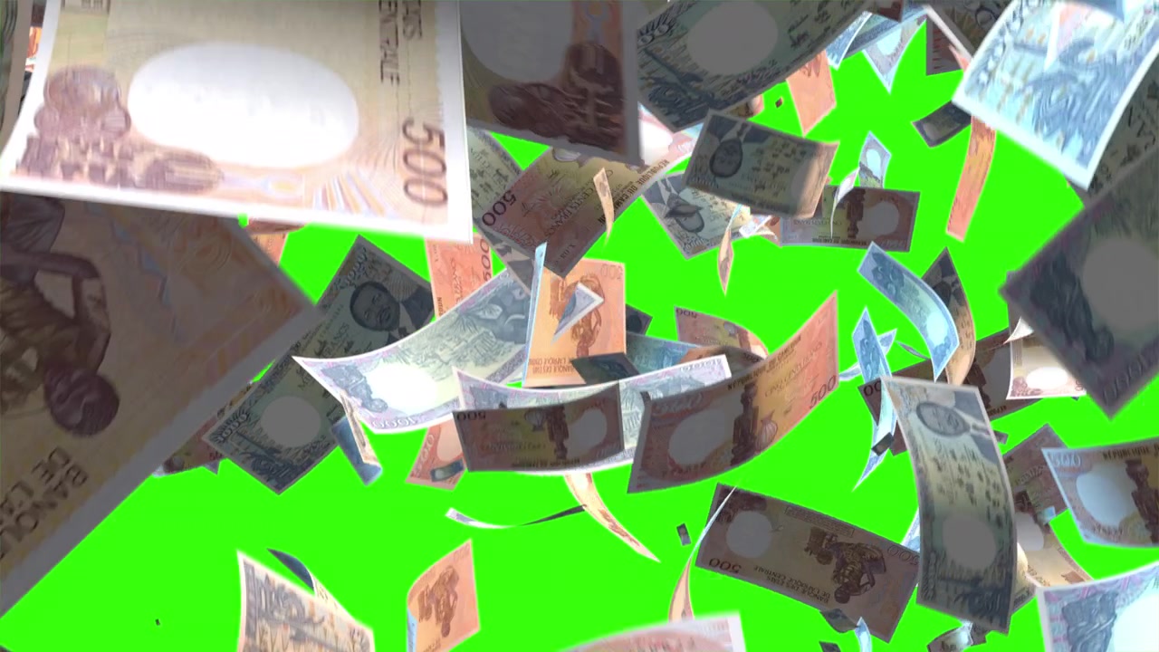 Falling Banknotes on Green Screen