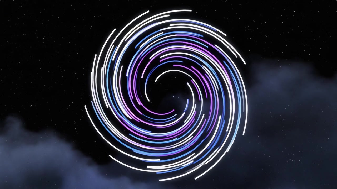 Abstrakt neonspiral roterende mod en stjerneklar nattehimmel