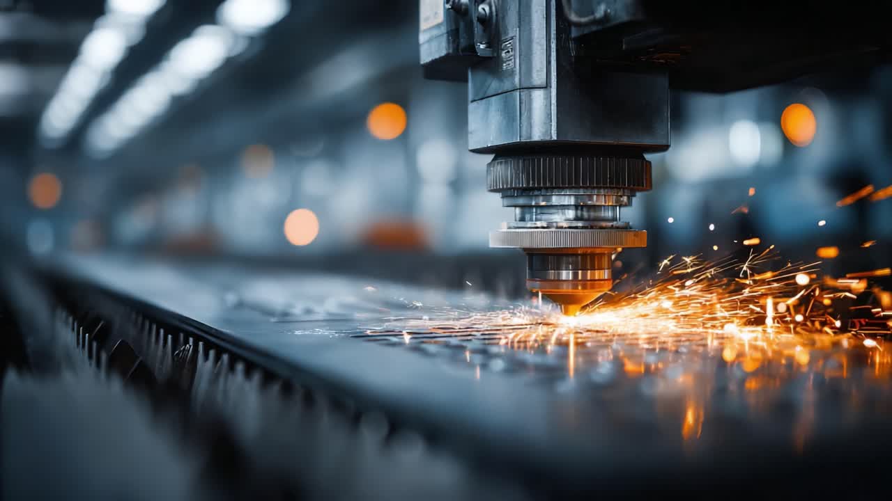 Precision Laser Cutting Process in a Modern Manufacturing Facility, Showcasing Sparks and Energy Transforming Metal Sheets with Advanced Technology and Skilled Engineering Techniques