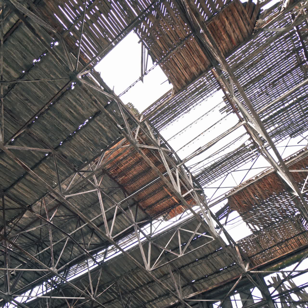 Abandoned ruined industrial factory building, ruins and demolition concept.