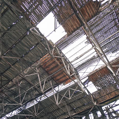 abandoned ruined industrial factory building, ruins and demolition concept.