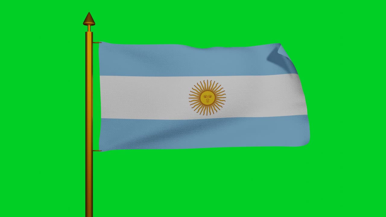 bandera nacional de argentina ondeando 3d render con asta de bandera en clave de croma, república argentina bandera textil diseñado por manuel belgrano, bandera argentina, bandera de ornato