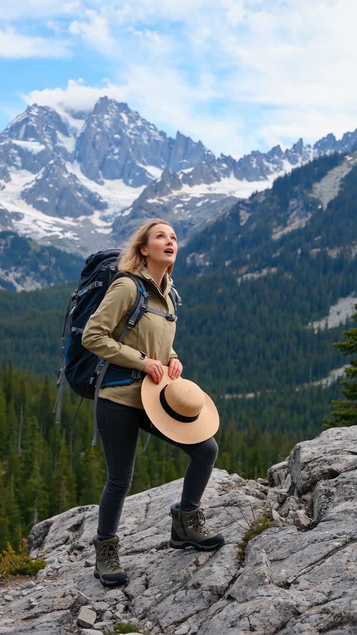 женщина, гуляющая в горах.