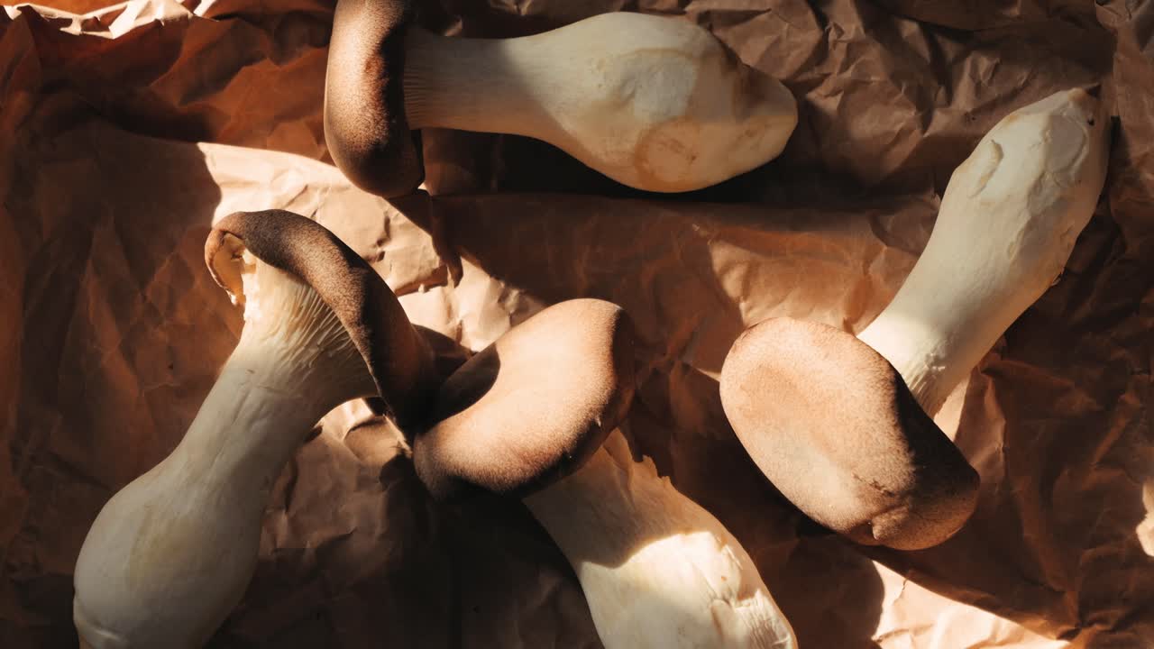Fresh King Oyster Mushrooms on Brown Paper