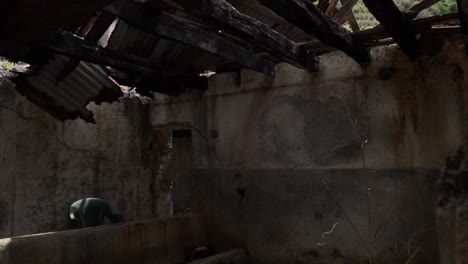 ruined interior of a burnt building