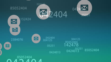 animación de iconos de mensajes y números cambiantes moviéndose en fondo azul
