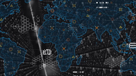 animación del procesamiento de datos sobre el mapa del mundo