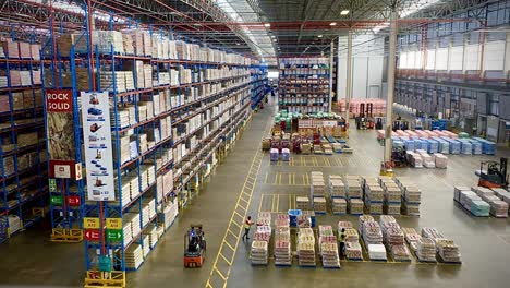 large food distribution warehouse workers forklifts moving bulk product