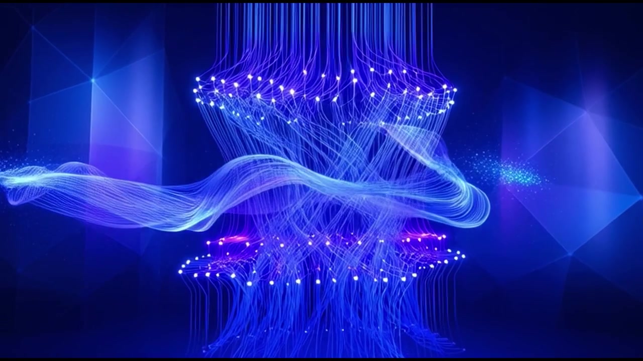 Abstract Digital Data Flow with Glowing Blue Fiber Optic Lines