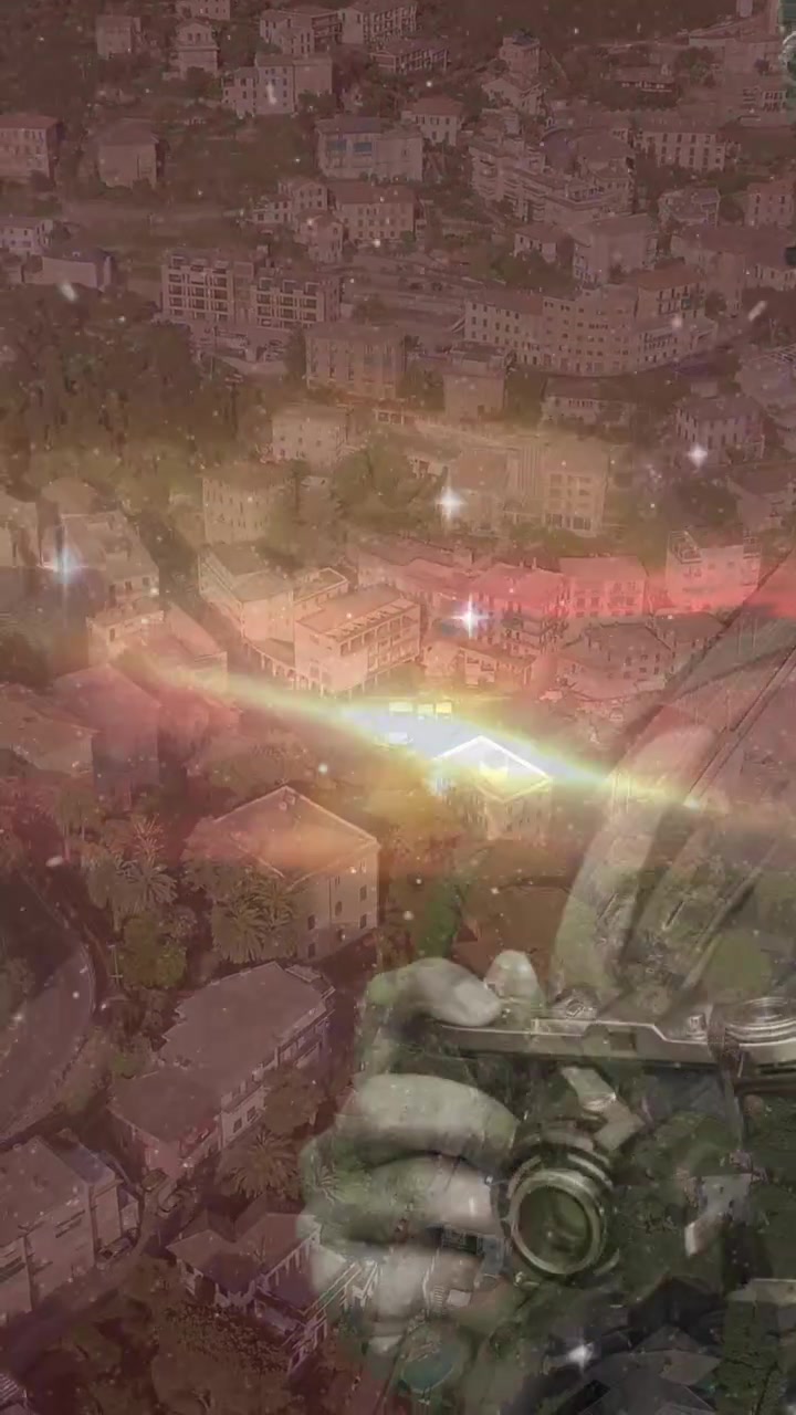 Universo con stelle sul ritratto di una donna che tiene una fotocamera