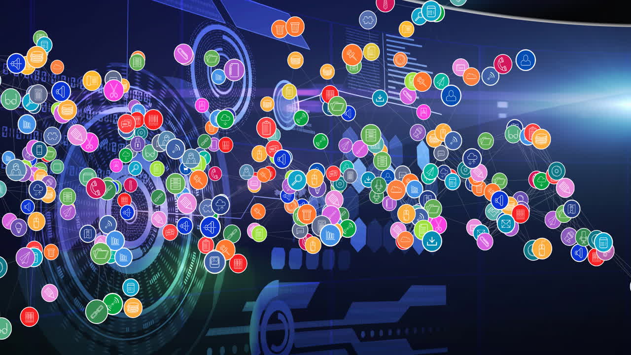 백그라운드에서 데이터 처리를 통해 디지털 아이콘으로 연결 네트워크의 애니메이션