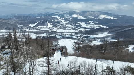 Drone-shot-of-chair-lift-at-summit-of-mountain